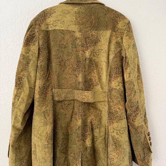 Express Women’s Vintage Moss Green Cotton Paisley Button Coat Size 14 - Picture 9 of 16